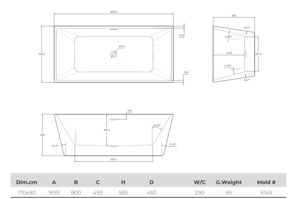 Kartell K-VIT Kruze Freestanding Bath 1700 x 800mm (FSB1700KR)