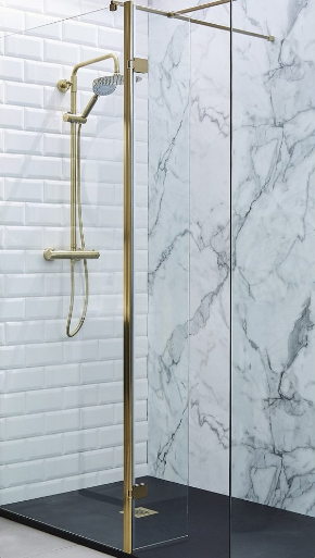 Kartell K-VIT Ottone Option 1 Round Thermostatic Exposed Bar Shower with Ultra Slim Overhead Drencher & Sliding Handset – Brushed Brass (SHO140OT)