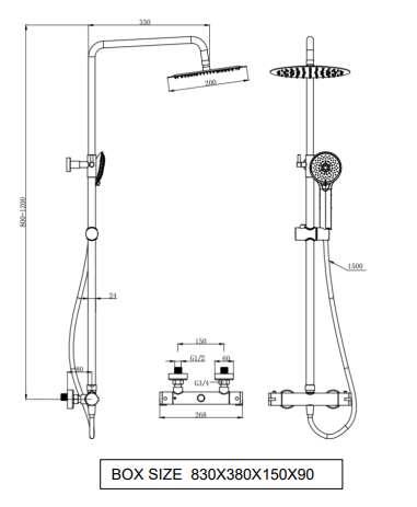 Kartell K-VIT Ottone Option 1 Round Thermostatic Exposed Bar Shower with Ultra Slim Overhead Drencher & Sliding Handset – Brushed Brass (SHO140OT)