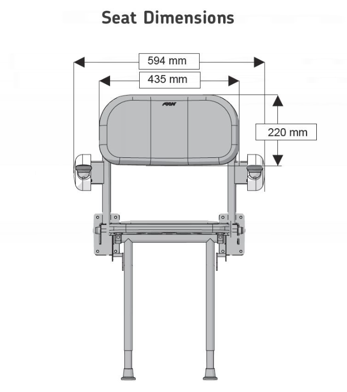 AKW 1000 Series 01122 Compact Wall Mounted Fold Up Grey Padded Shower Seat with Back and Arms