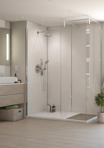 Selkie Allure Collection Oyster Pixel Satin MDF Wet Wall Panel – Tongue & Groove, 2420 x 1200 x 11mm