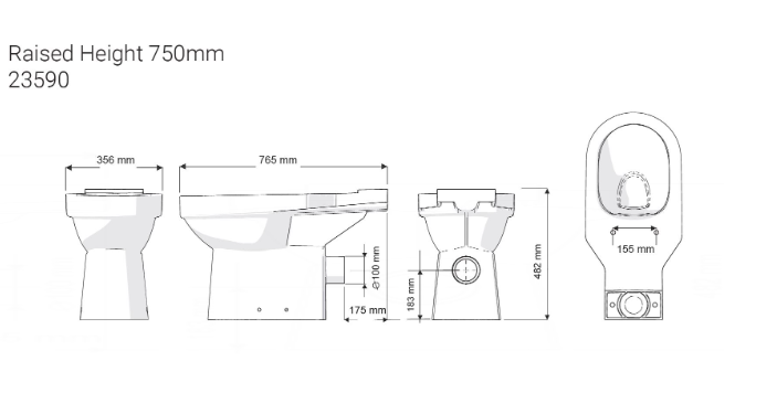 AKW Navlin Doc M Raised Height Close Coupled Toilet Pan 650mm Projection (23591)