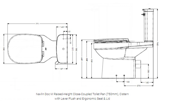 AKW Navlin Doc M Raised Height Close Coupled Toilet Pan 650mm Projection (23591)
