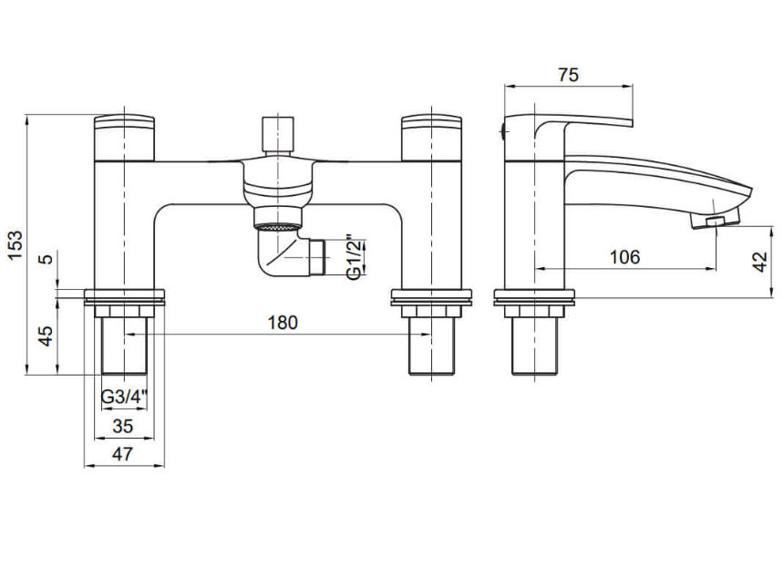 Tavistock Avid Deck Mounted Bath Shower Mixer - Chrome (TAV42)