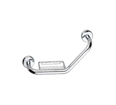 Inda Forum Cranked Grab Bar With Soap Basket Chrome 43x22hx12cm (A36920CR)