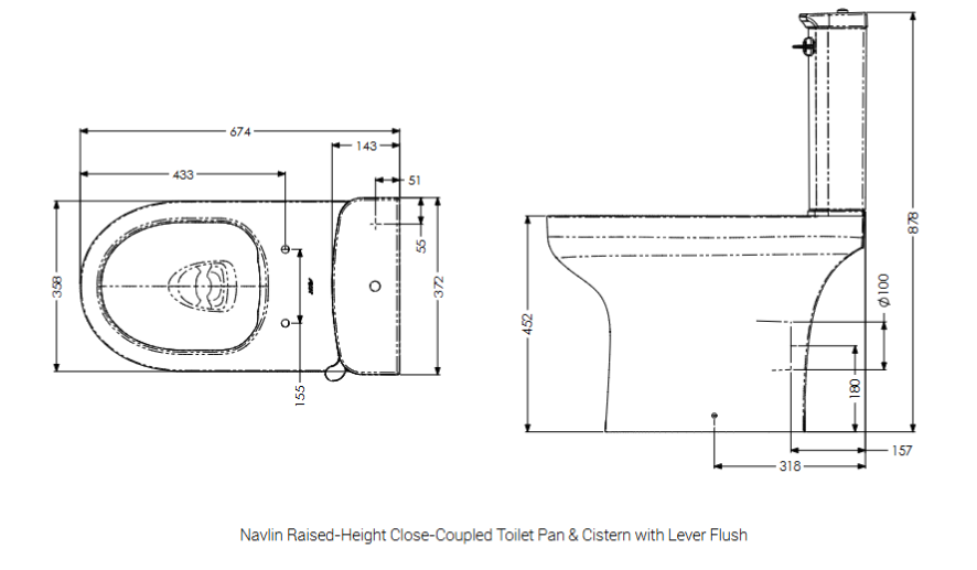 AKW Navlin Raised Height Close Coupled Lever Flush 650mm WC Suite (28323)