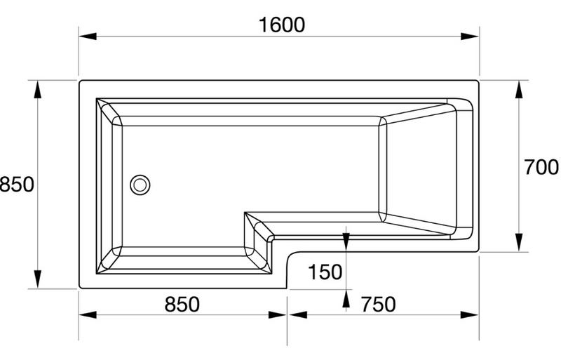 Kartell K-VIT Elite L-Shaped Shower Bath 1600x850mm Right Hand (BAT146EL)