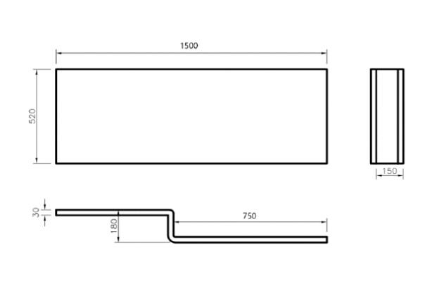 Kartell K-VIT Elite L-Shaped Shower Bath Front Panel 1500mm (BAT142EL)