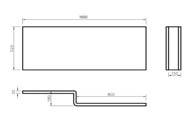 Kartell K-VIT Elite L-Shaped Shower Bath Front Panel 1600mm (BAT147EL)