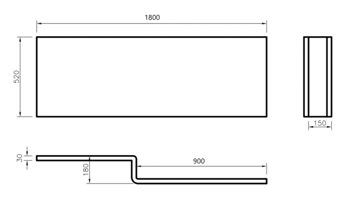 Kartell K-VIT Elite L-Shaped Shower Bath Front Panel 1800mm (BAT157EL)