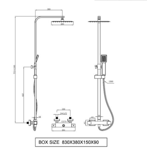 Kartell K-VIT Pure Option 5 Thermostatic Shower with Overhead Drencher and Sliding Handset (SHO030PR)