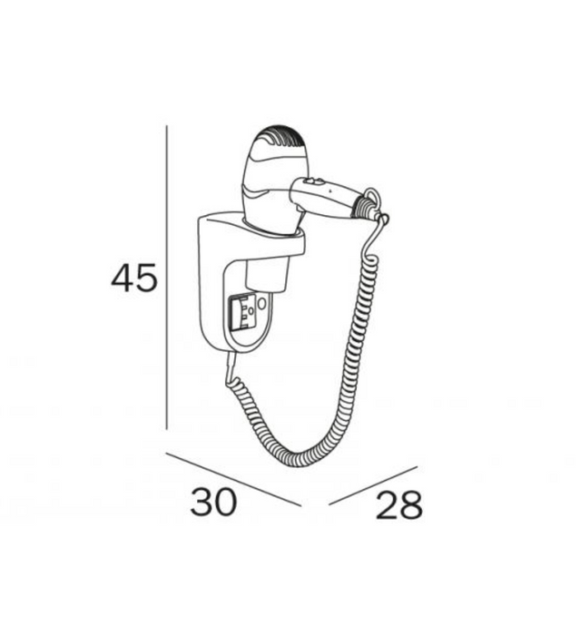 Inda Hotellerie Hairdryer 28x45hx30cm IPX0 Wall mounted - Silver/Black (AV054YSN)