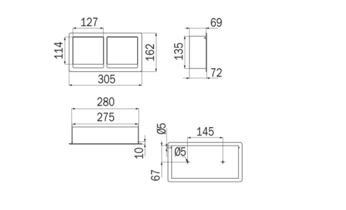 Inda Hotellerie Recessed Double Toilet roll holder 30x16hx7cm - Chrome (A8029DAL)