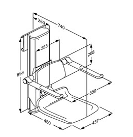 Pressalit PLUS Shower Seat 450, Electrically Height Adjustable And Manually Sideways Adjustable Red (R7664035)