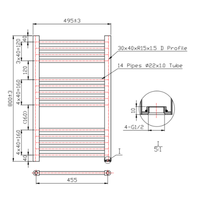Kartell K-Vit K-Rail 22mm Straight Heated Towel Rail Chrome