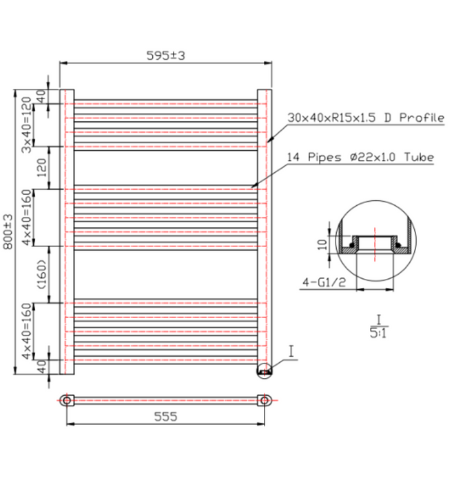 Kartell K-Vit K-Rail 22mm Straight Heated Towel Rail Chrome