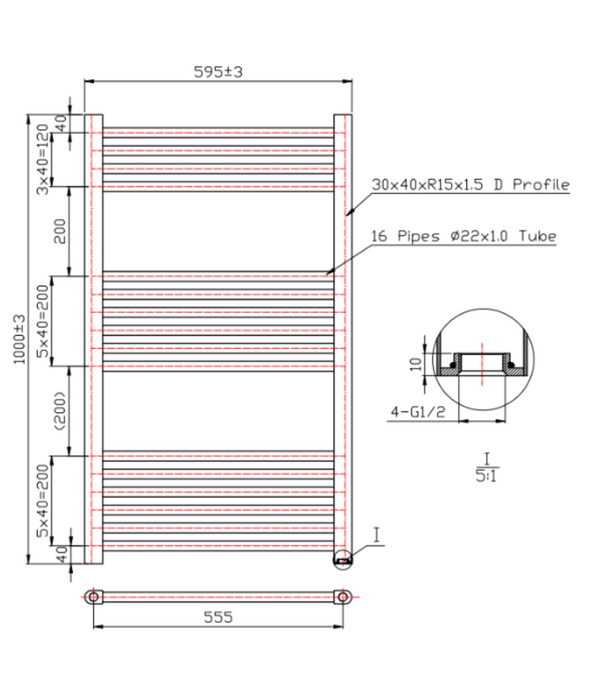 Kartell K-VIT K-Rail 22mm Straight Towel Rail Chrome