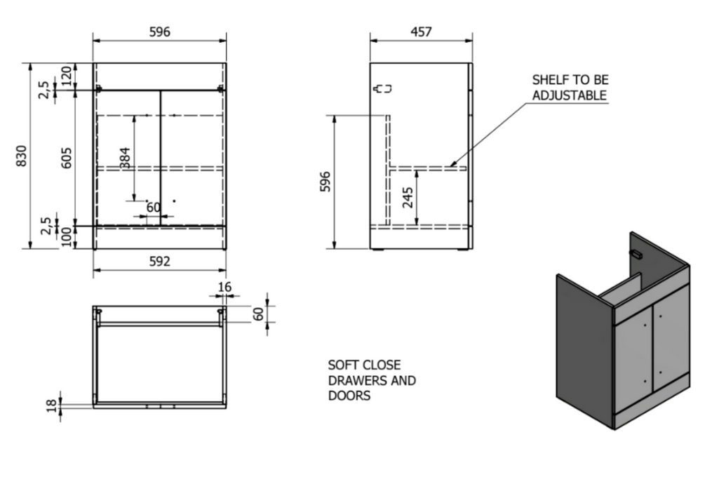 Kartell K-VIT 600mm Floor Standing 2 Door Unit & Ceramic Basin- Matt Black (PN600DO-FUR057PU)