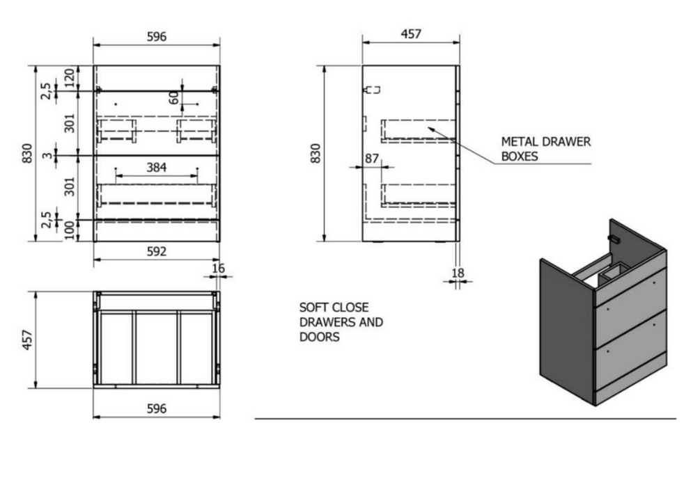 Kartell K-VIT Purity Nero 600mm Floor Standing Drawer Unit & Ceramic Basin- Matt Black (PN600DR-FUR057PU)