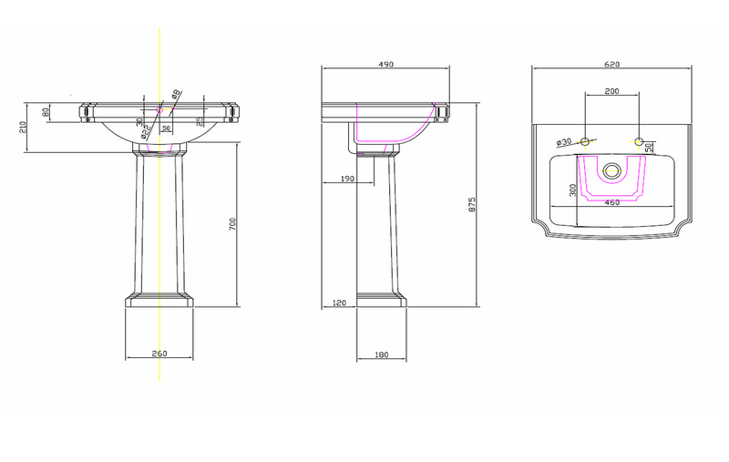 Kartell K-VIT Astley 600mm 2 Tap Hole Basin (POT036AS)