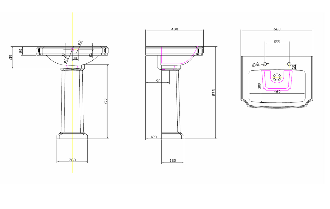 Kartell K-VIT Astley 600mm 2 Tap Hole Basin (POT036AS)