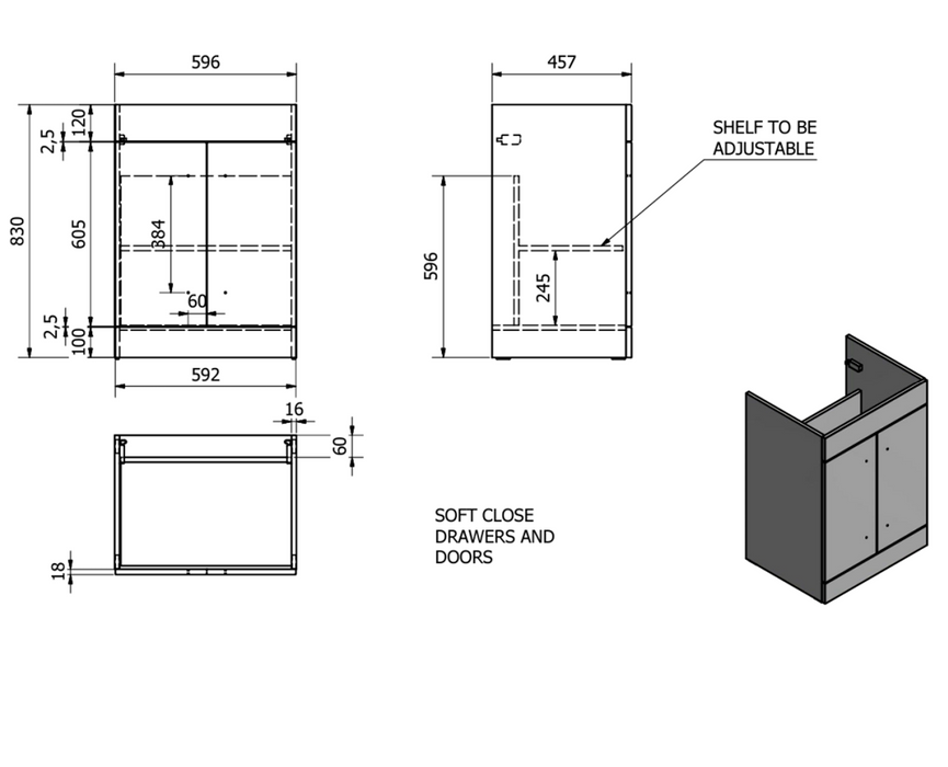 Kartell K-VIT Purity 600mm Floor Standing 2 Door Unit & Ceramic Basin - Storm Grey Gloss (FUR003PU-FUR057PU)