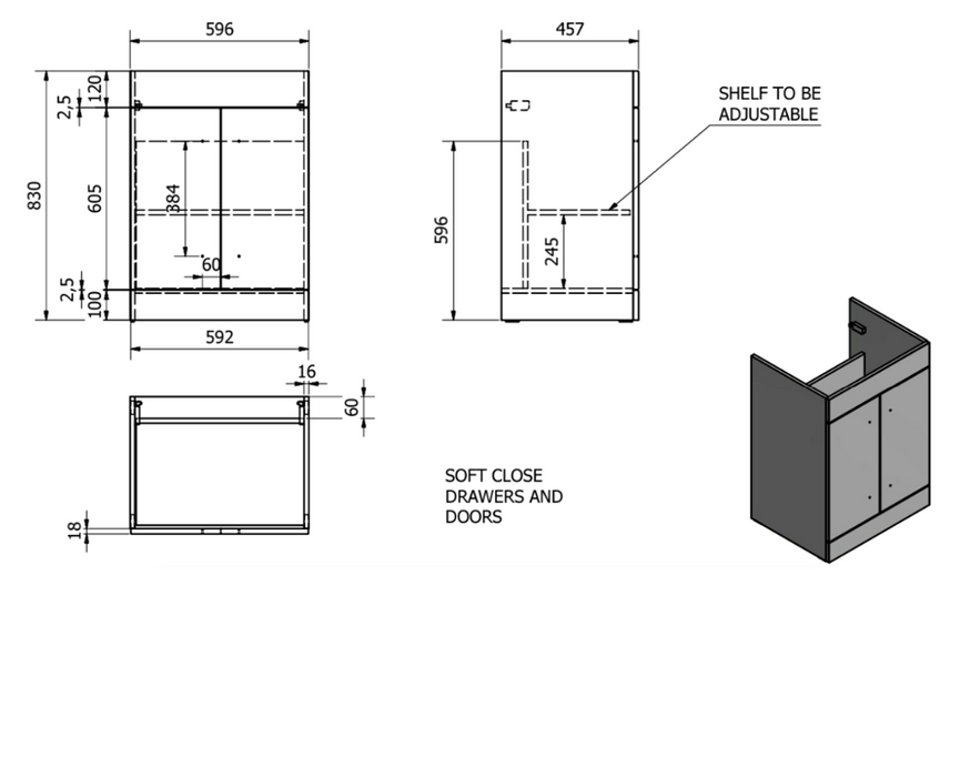 Kartell K-VIT Purity 600mm Floor Standing 2 Door Unit & Mid Depth Ceramic Basin- Silver Oak (PSO600DO-FUR061PU)