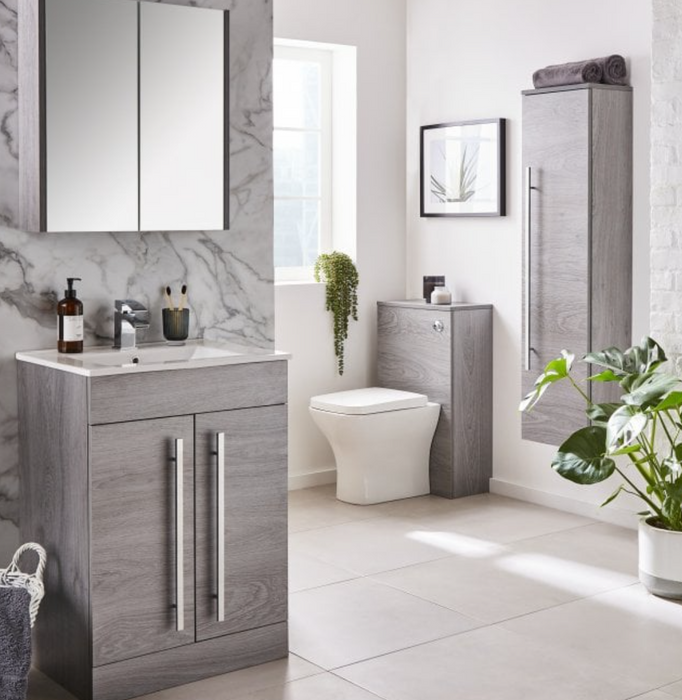 Kartell K-VIT Purity 800mm Floor Standing 2 Door Unit & Mid Depth Ceramic Basin- Silver Oak (PSO800DO-FUR062PU)
