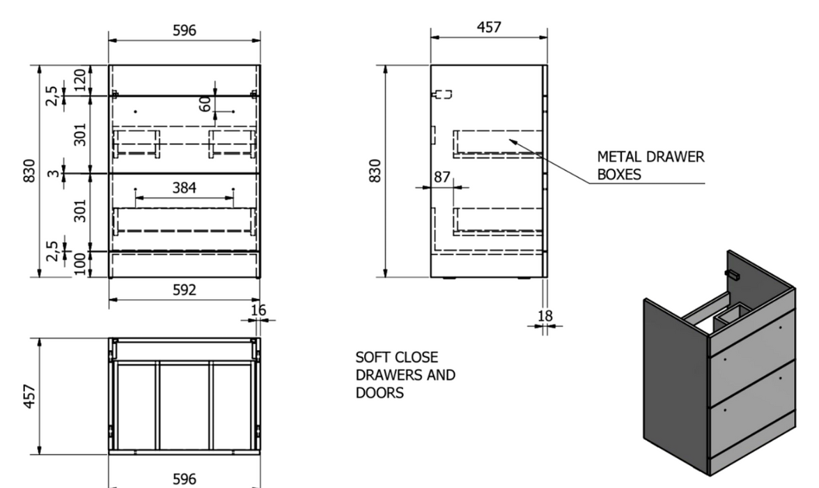 Kartell K-VIT Purity 600mm Floor Standing 2 Drawer Unit With Ceramic Worktop & Sit On Bowl - Silver Oak (PSO600DR- FUR433PU- FUR435PU)