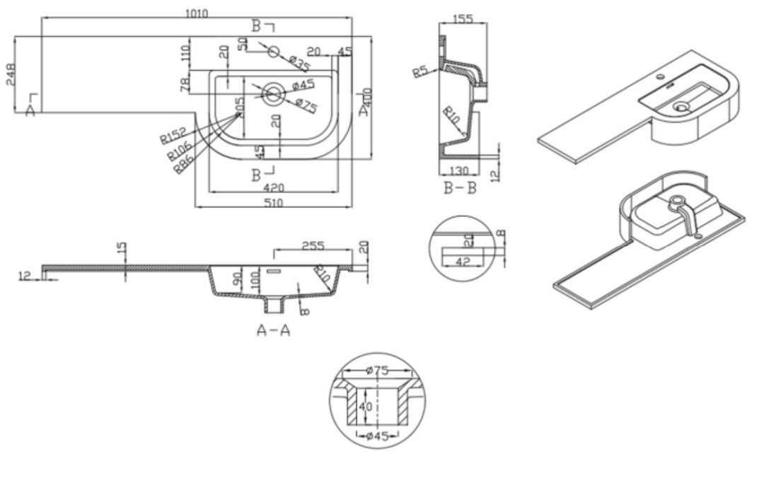 Kartell K-VIT Fusion P-Shaped 1010mm 2 Door Furniture Pack Matt Dark Grey, Left Hand (FU500DO-DG-FUS1010LH-FU500WC-DG-ACC001N)