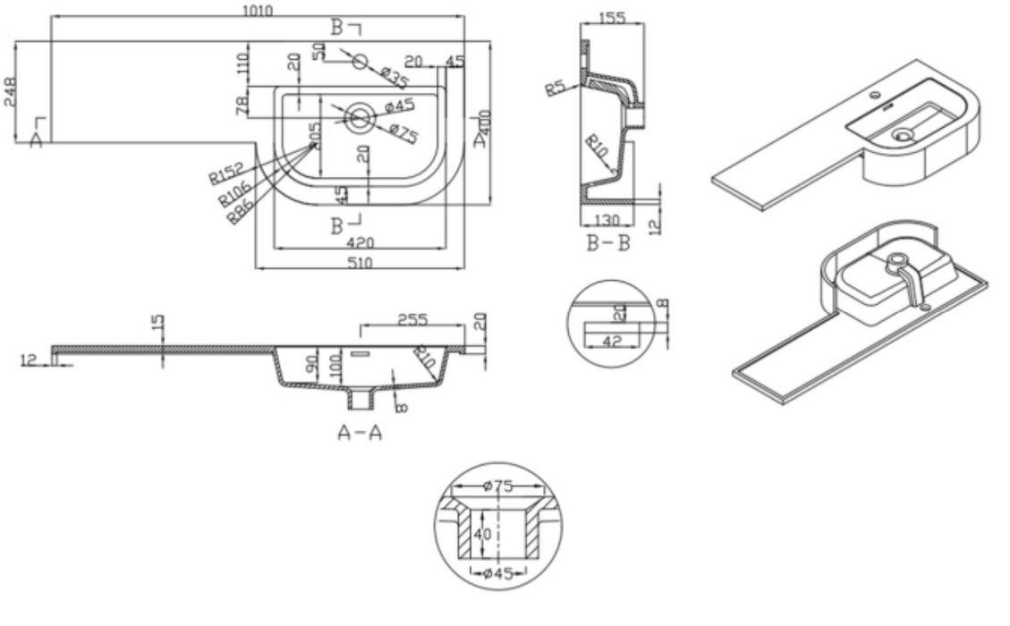 Kartell K-VIT Fusion P-Shaped 1010mm 2 Door Furniture Pack Matt Dark Grey, Right Hand (FU500DO-DG-FUS1010RH-FU500WC-DG-ACC001N)