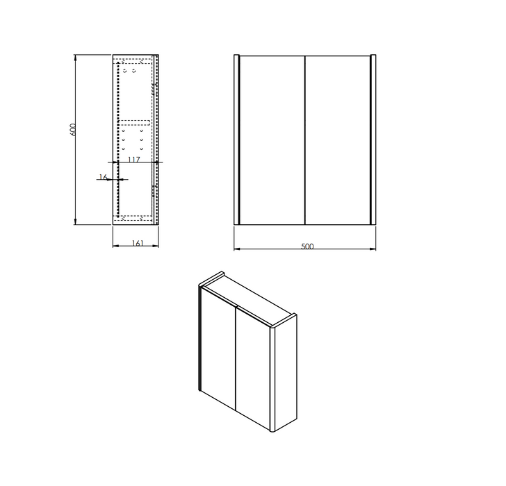 Kartell K-VIT Options 24 500mm Mirror Cabinet – White Gloss & Matt Cool Grey (OPT500MIR-WT) (OPT500MIR-CG)