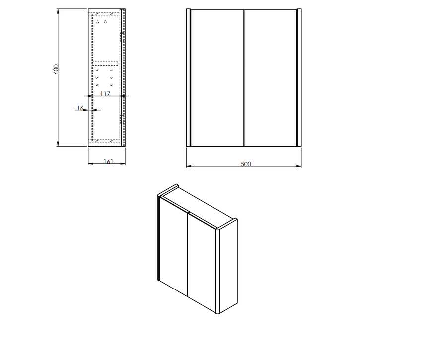 Kartell K-VIT Options 24 600mm Mirror Cabinet – White Gloss & Matt Cool Grey (OPT600MIR-WT) (T600MIR-CG)