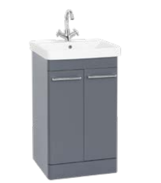 Kartell K-VIT Options 24 600mm 2 Door Floor Standing Unit & Ceramic Basin -White Gloss & Matt Cool Grey (OPT600DO-WT FUR149ME)(OPT600DO-CG FUR149ME)