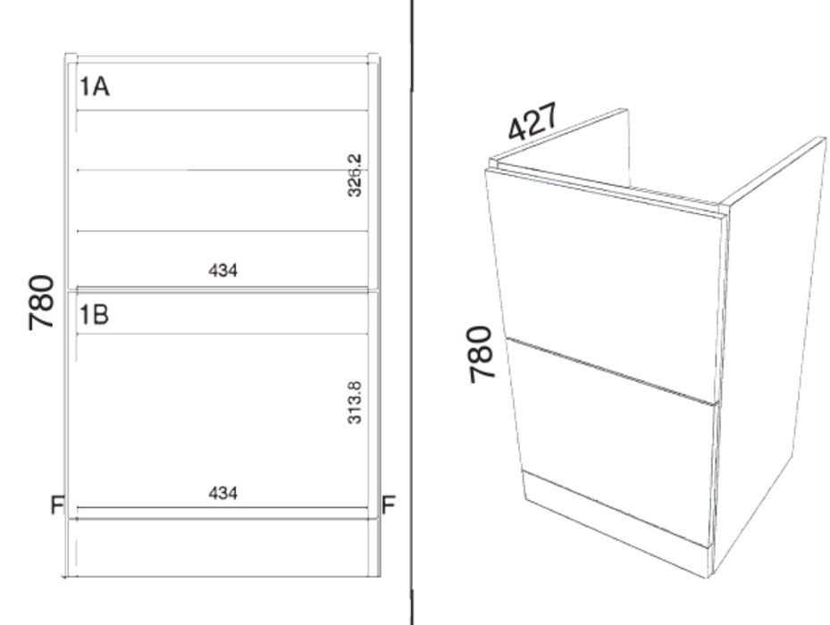 Kartell K- VIT Arc 600mm Floor Standing 2 Drawer Unit & Ceramic Basin- White Gloss (ARC600FS-W FUR149ME)