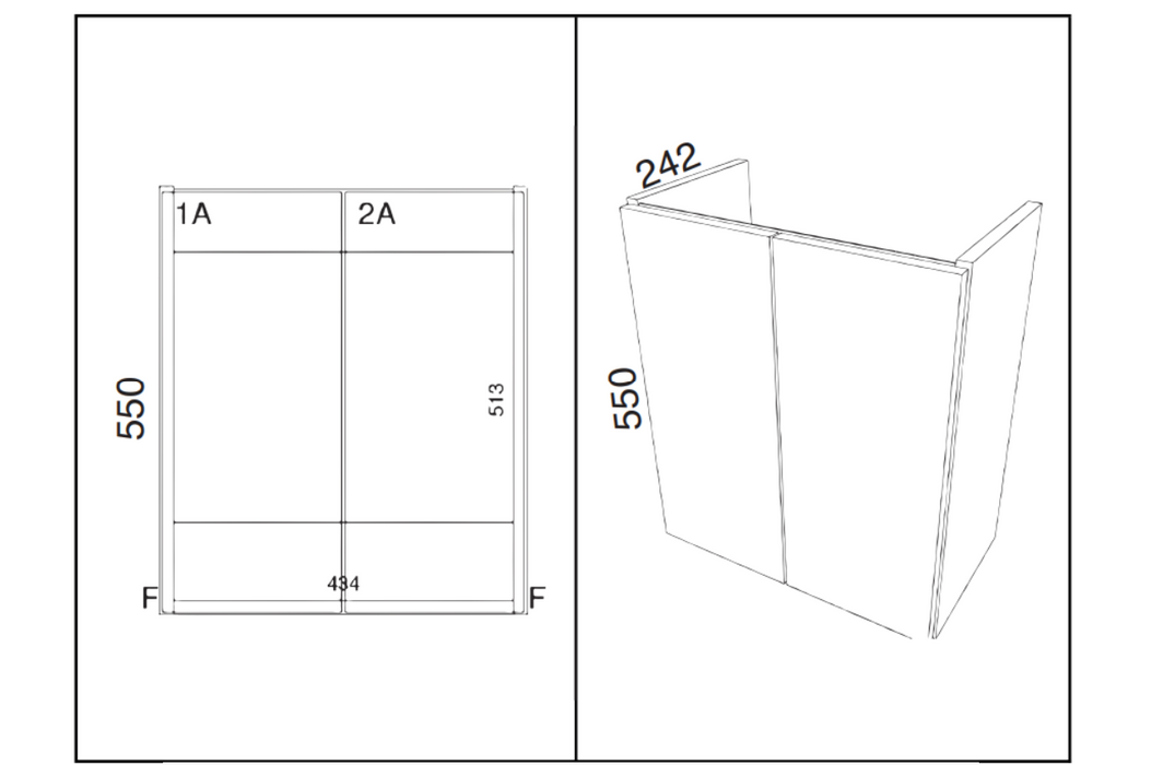 Kartell K-VIT Arc 500mm Wall Mounted 2 Door Cloakroom Unit & Ceramic Basin- White Gloss (ARCLOAKWM-W FUR455CA)
