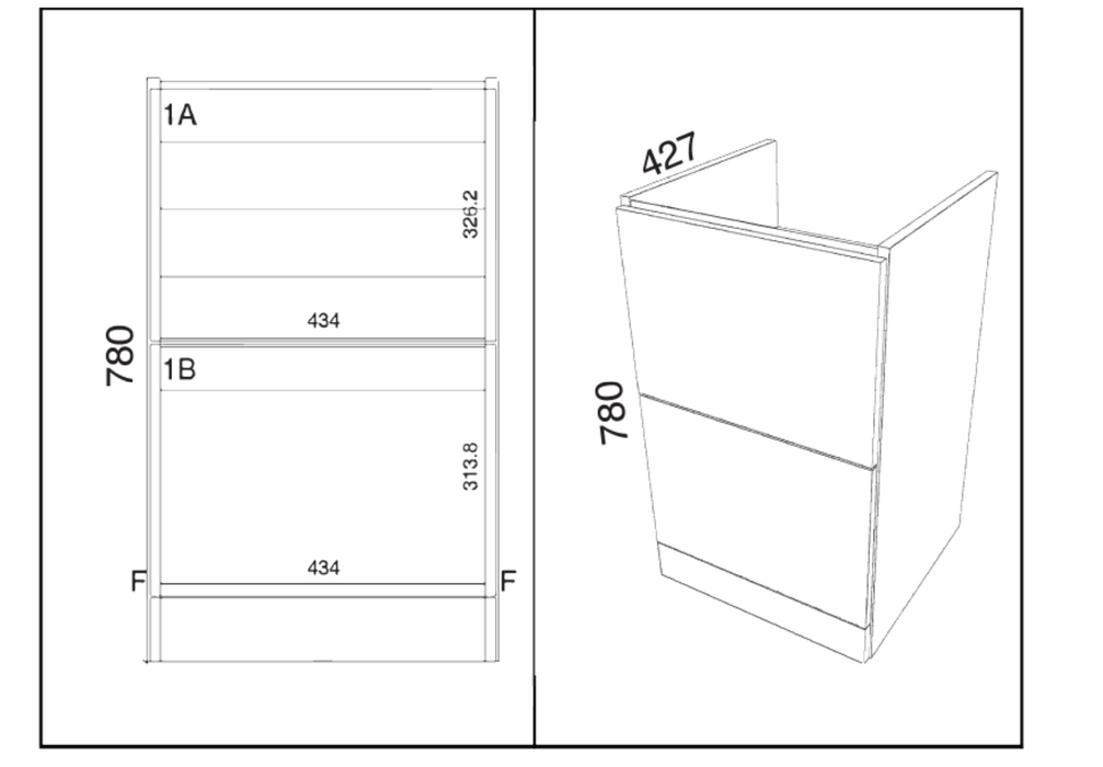 Kartell K-VIT Arc 800mm Floor Standing 2 Drawer Unit & Ceramic Basin- Matt Graphite (ARC800FS-G FUR150ME)