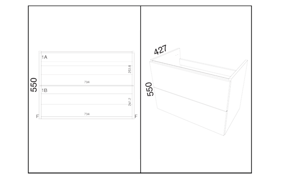 Kartell K-VIT Arc 800mm Wall Mounted 2 Drawer Unit & Ceramic Basin- Matt Graphite (ARC800WM-G FUR150ME)