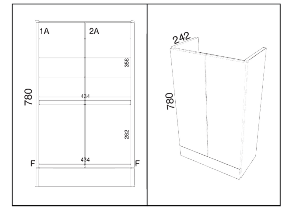 Kartell K-VIT Arc 500mm Floor Standing 2 Door Cloakroom Unit & Ceramic Basin- Matt Graphite (ARCLOAKFS-G FUR455CA)