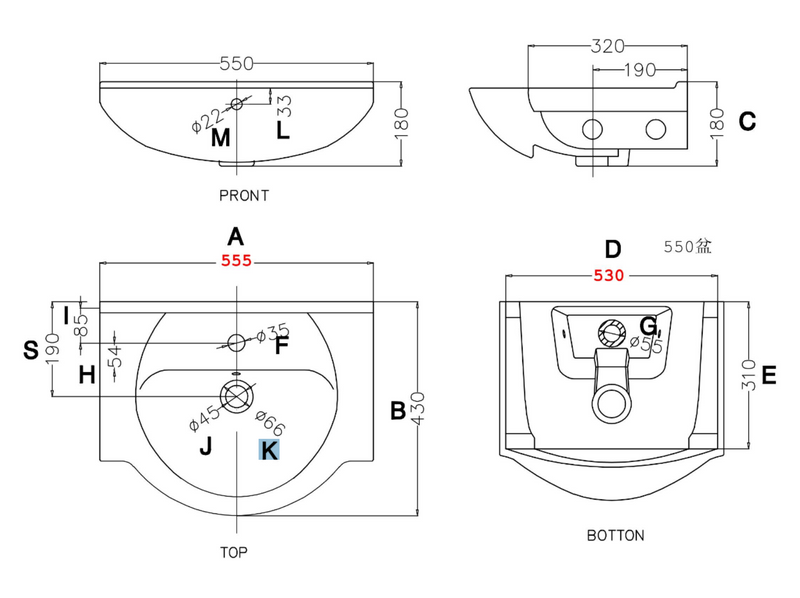 Kartell K-VIT Impakt 650mm Cabinet With Basin-White Gloss (IMP650VU RWF55BASIN)