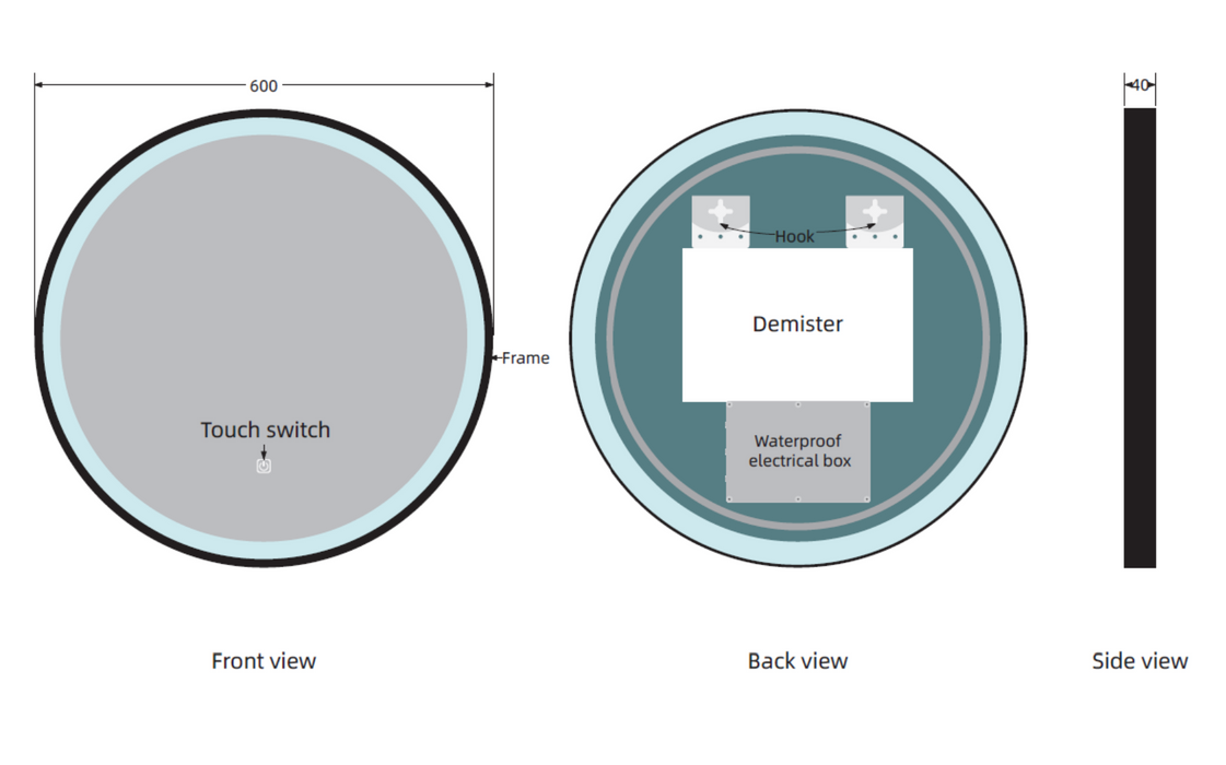Kartell K-VIT Nero Round 600mm LED Mirror (MIR011)