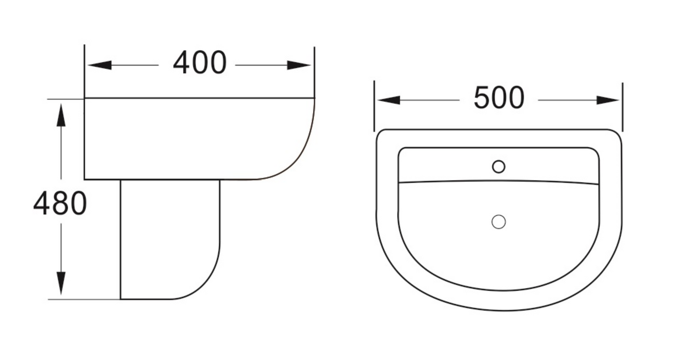 Kartell K-VIT Kameo 500mm 1 Tap Hole Basin with Full Pedestal- White Gloss (POT543KA-POT532KA)