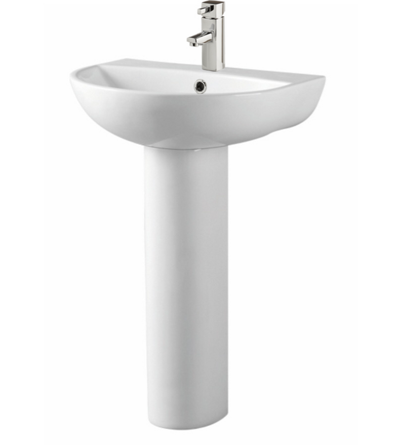 Kartell K-VIT Kameo 550mm 1 Tap Hole Basin with Full Pedestal-White Gloss (POT542KA-POT532KA))