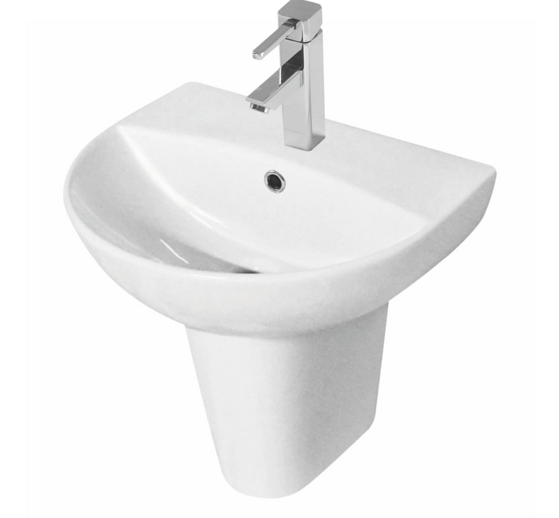 Kartell K-VIT Kameo 500mm 1 Tap Hole  Basin with Semi Pedestal-White Gloss (POT543KA-POT533KA)