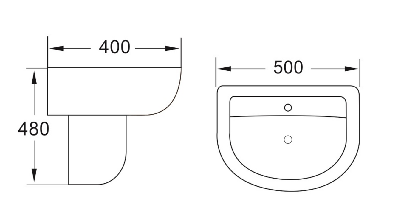 Kartell K-VIT Kameo 500mm 1 Tap Hole  Basin with Semi Pedestal-White Gloss (POT543KA-POT533KA)
