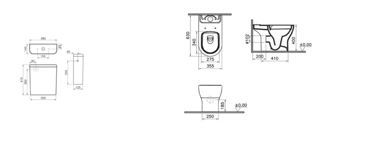 Kartell K-Vit Eklipse Round Open Back Rimless Close Coupled Toilet-White Gloss (EK012RO)