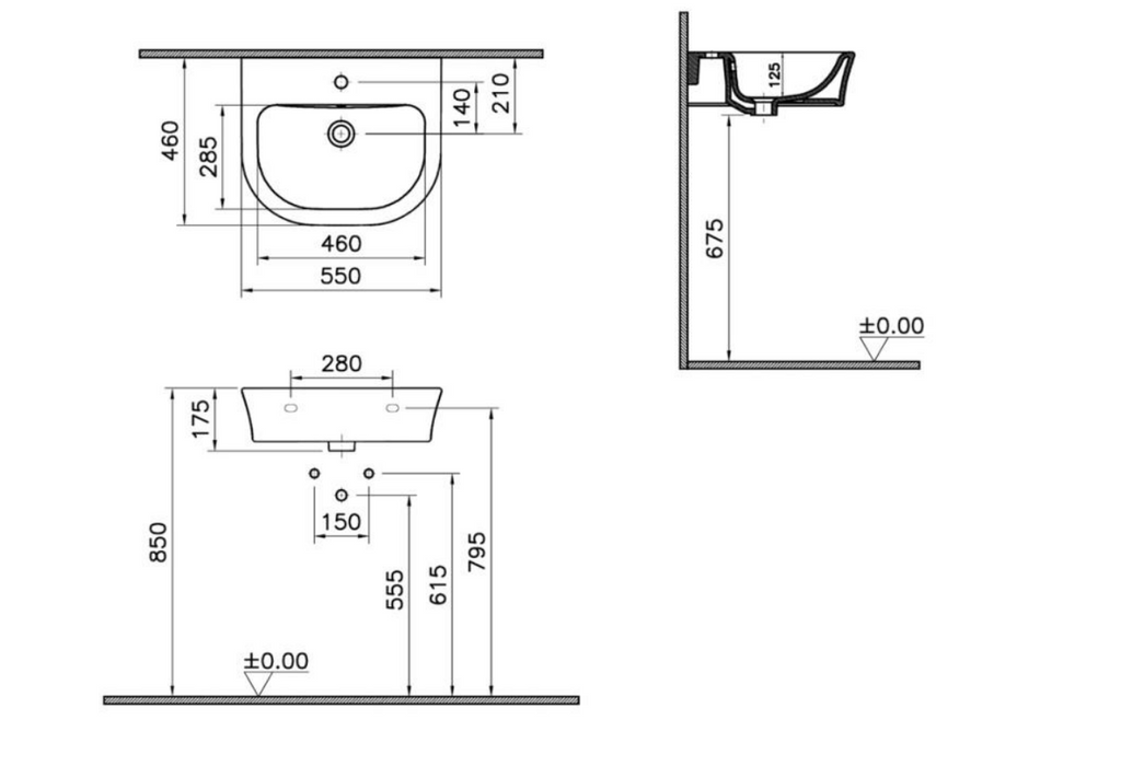 Kartell K-VIT Eklipse Round 550mm 1 Tap Hole Basin with Semi Pedestal (EK003-POT989ST)