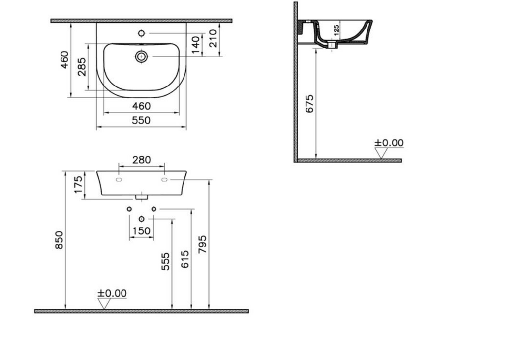 Kartell K-VIT Eklipse Round 550mm 1 Tap Hole Basin with Full Pedestal (EK003-POT987ST)