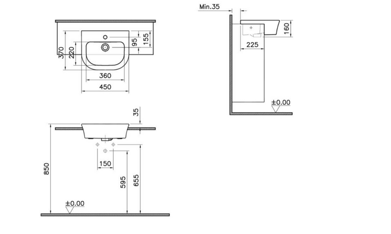 Kartell K-VIT Eklipse Round 450mm Compact Semi-Recessed Basin-White Gloss (EK004)