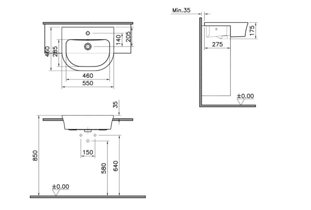 Kartell K-VIT Eklipse Round 550mm 1 Tap Hole Semi-Recessed Basin-White Gloss (EK005)